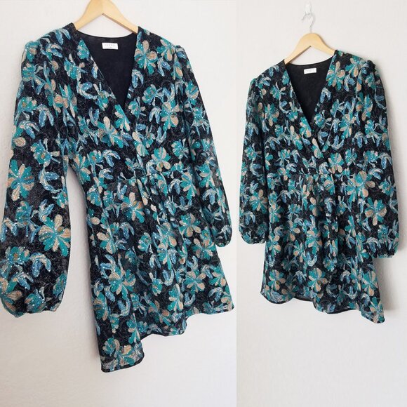 Sandro Bleen Faux-Wrap Mini Tulle Dress Embroidered Sequins EU 42, US 10-12 $445 - Picture 15 of 16